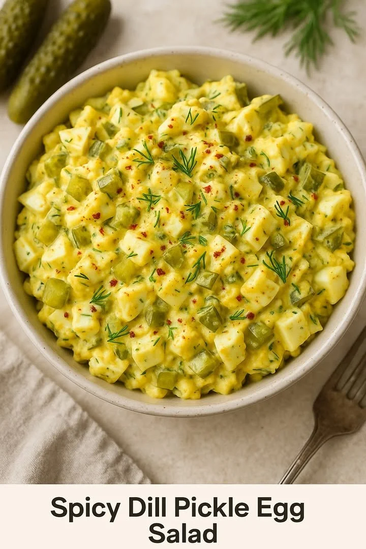 Bowl of Spicy Dill Pickle Egg Salad garnished with dill and served with toast.