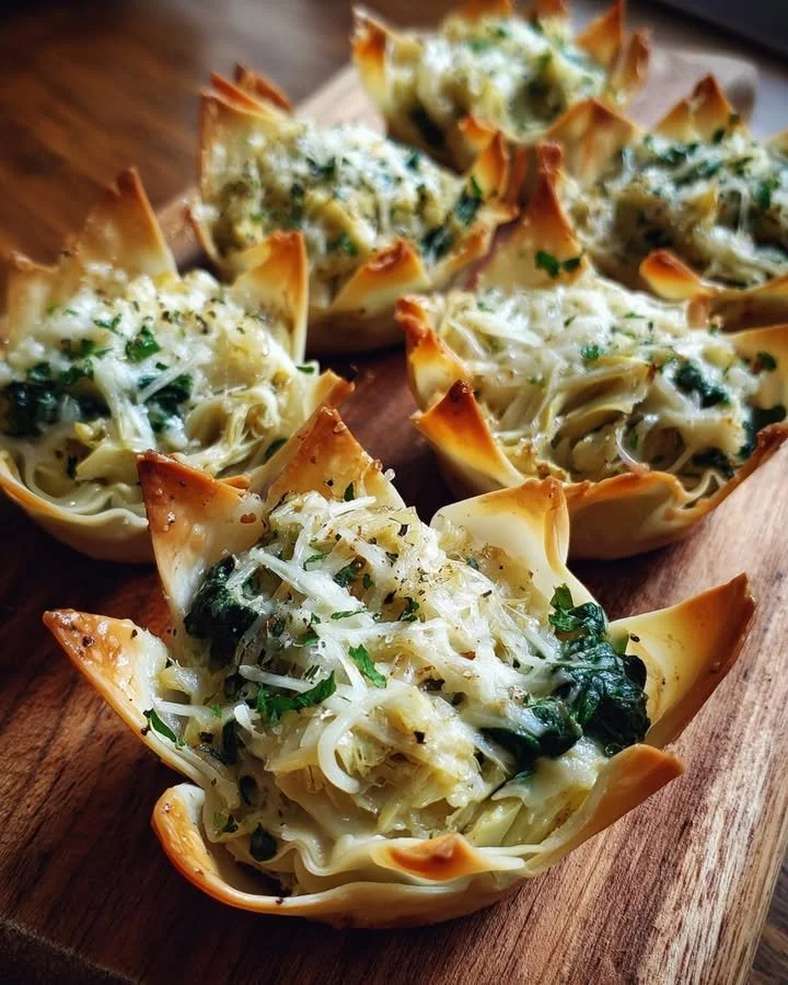 Spinach and Artichoke Wonton Cups on a serving platter