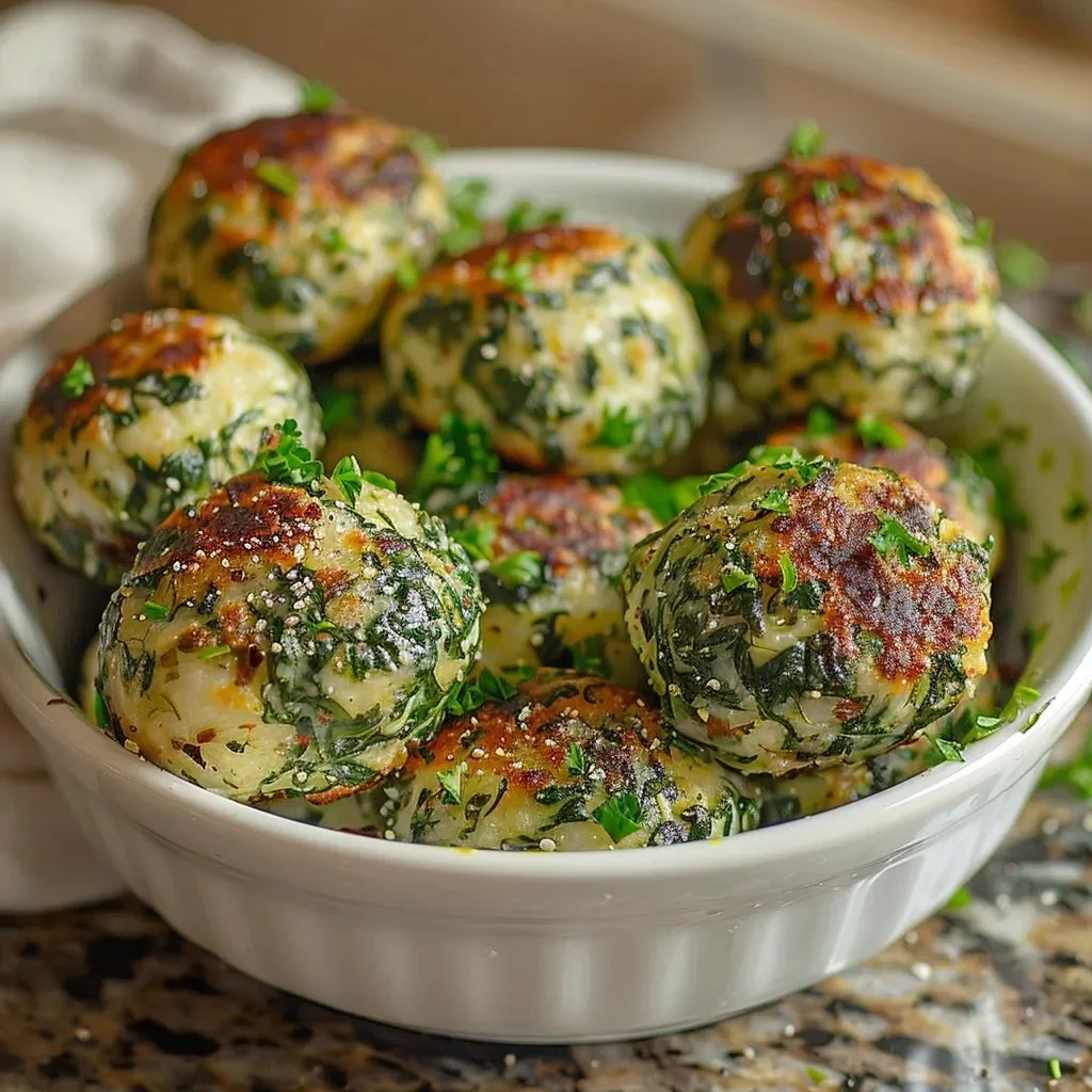 A plate of homemade spinach balls served as an appetizer.