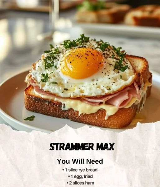 Delicious Strammer Max with ham and egg on toasted bread