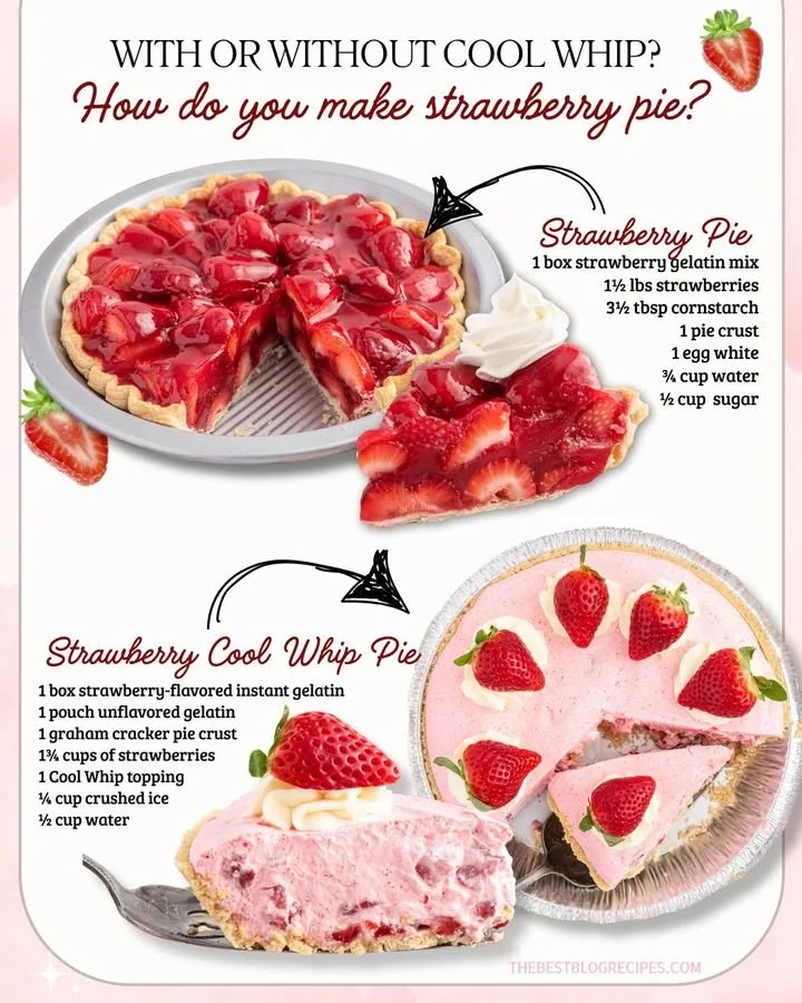 Freshly baked strawberry pie and jello pie on a rustic table
