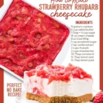 Delicious strawberry rhubarb cheesecake slice on a plate