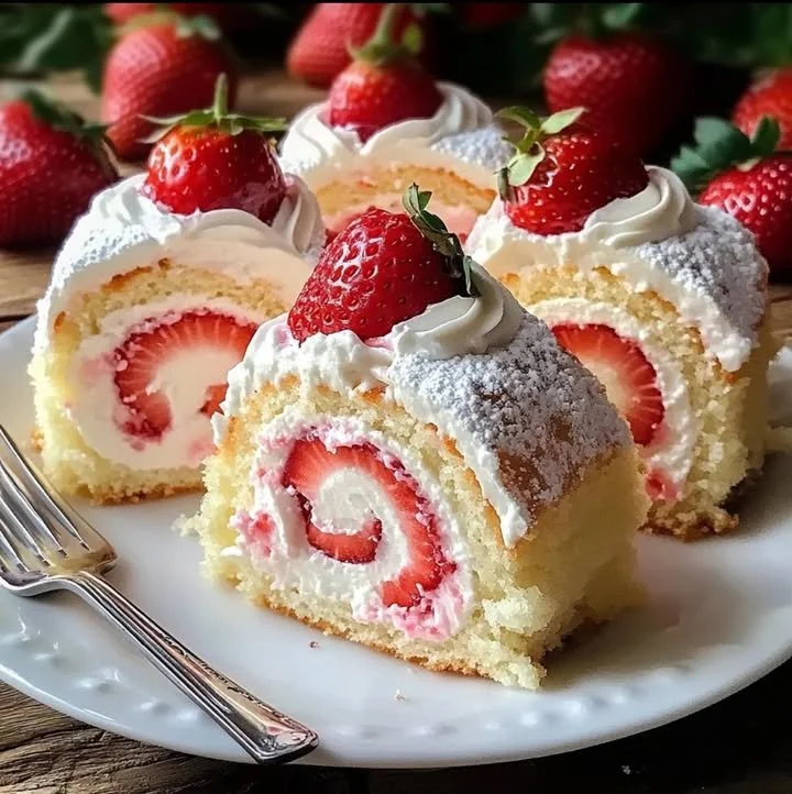 Delicious strawberry shortcake cheesecake rolls dessert