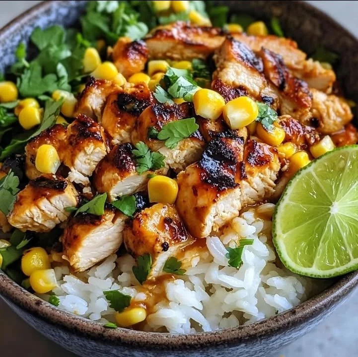 Delicious Street Corn Chicken Rice Bowl served with vibrant toppings.