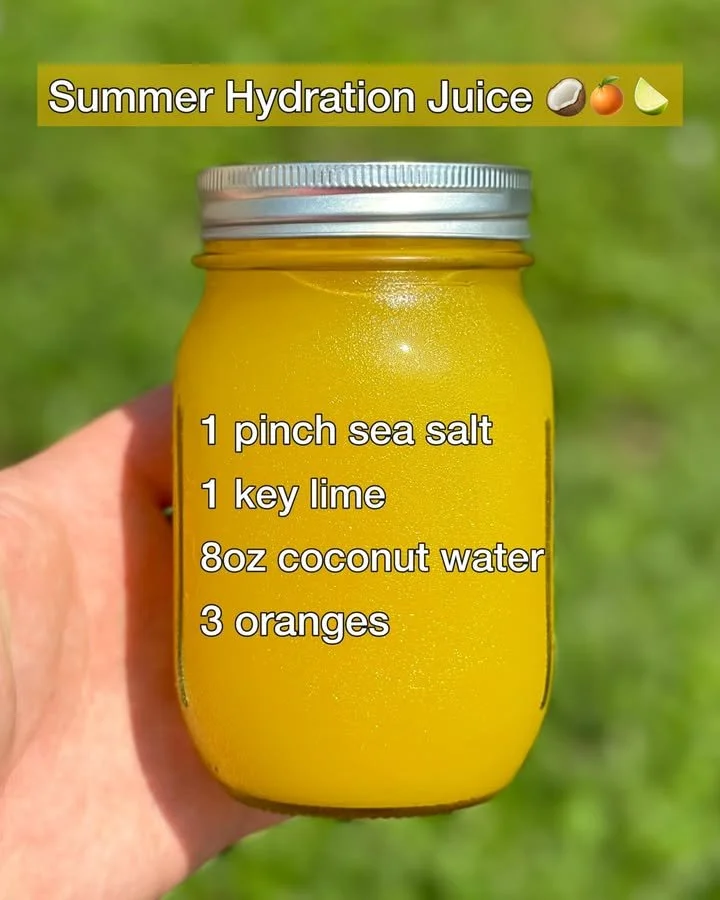 Delicious summer hydration juice blended with fresh fruits and herbs