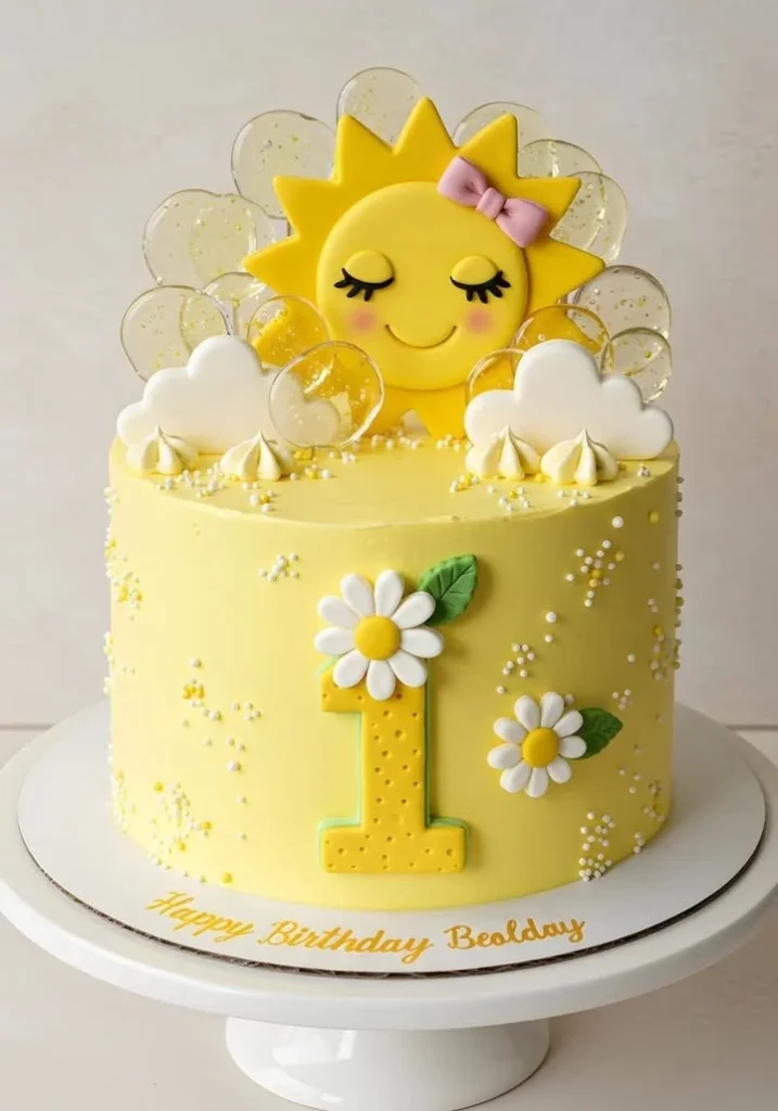 Sunshine Birthday Cake decorated with bright colors and cheerful designs