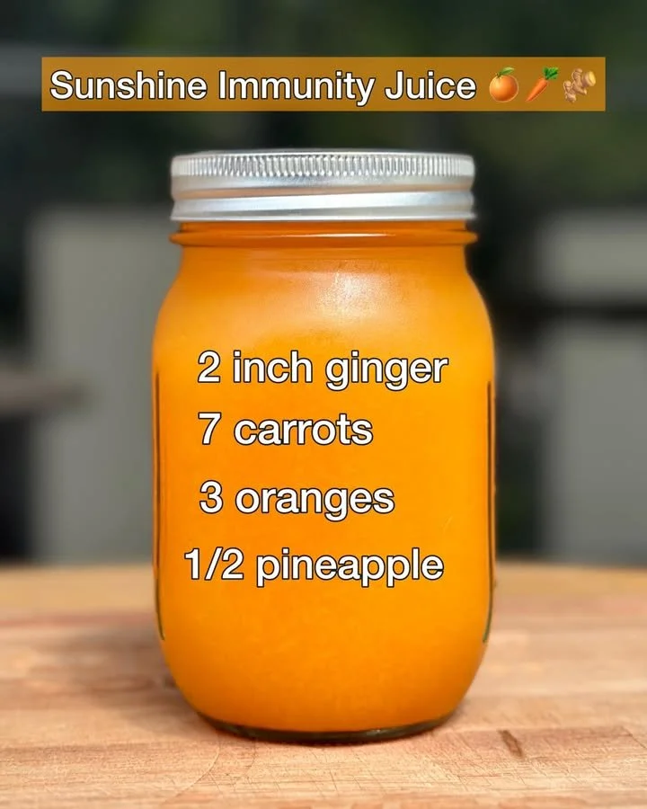 A refreshing glass of Sunshine Immunity Juice packed with vitamins for enhanced immunity.