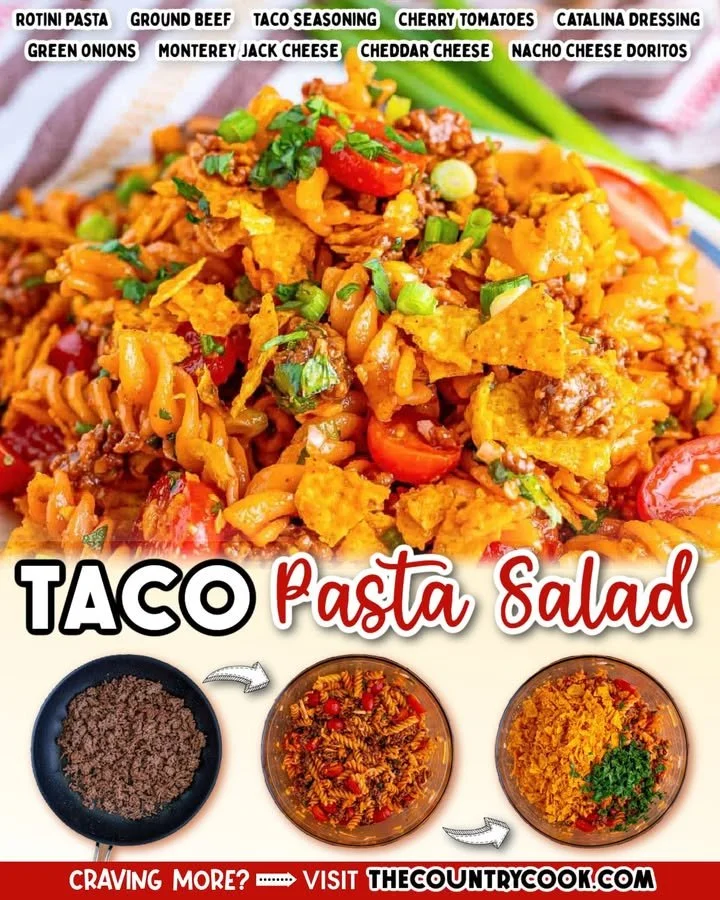 Delicious Taco Pasta Salad with fresh vegetables and cheese