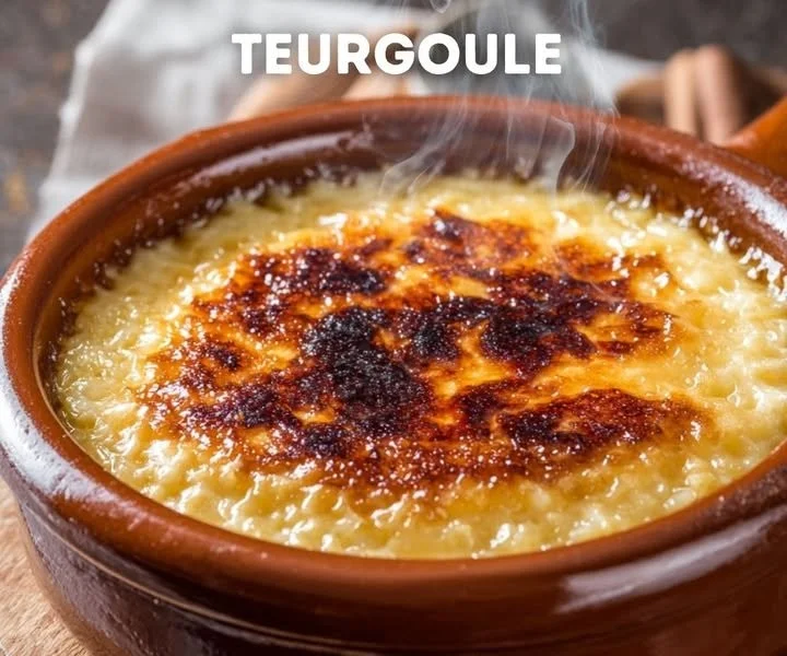 Traditional Teurgoule rice pudding served in a bowl.
