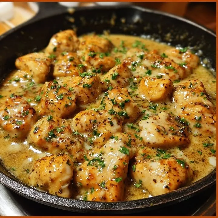 Delicious Texas Roadhouse Butter Chicken Skillet served with a side of rice.