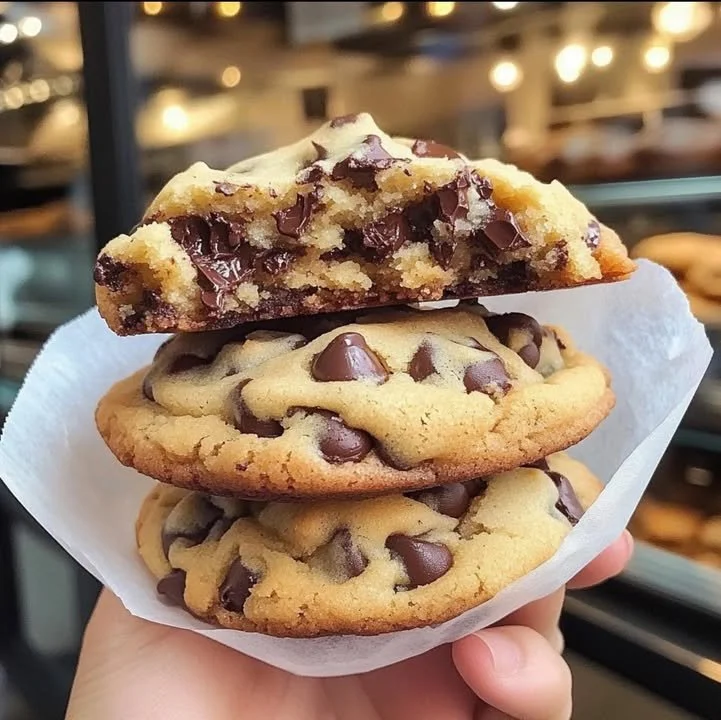 Delicious thick and chewy chocolate chip cookies on a cooling rack