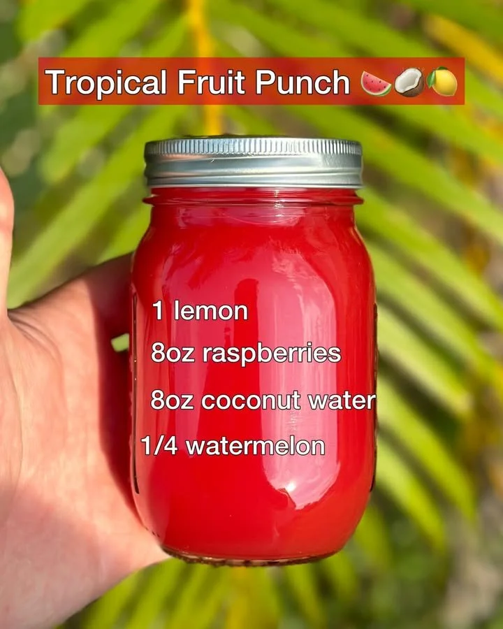 Tropical Fruit Punch made with fresh fruits and vibrant colors.