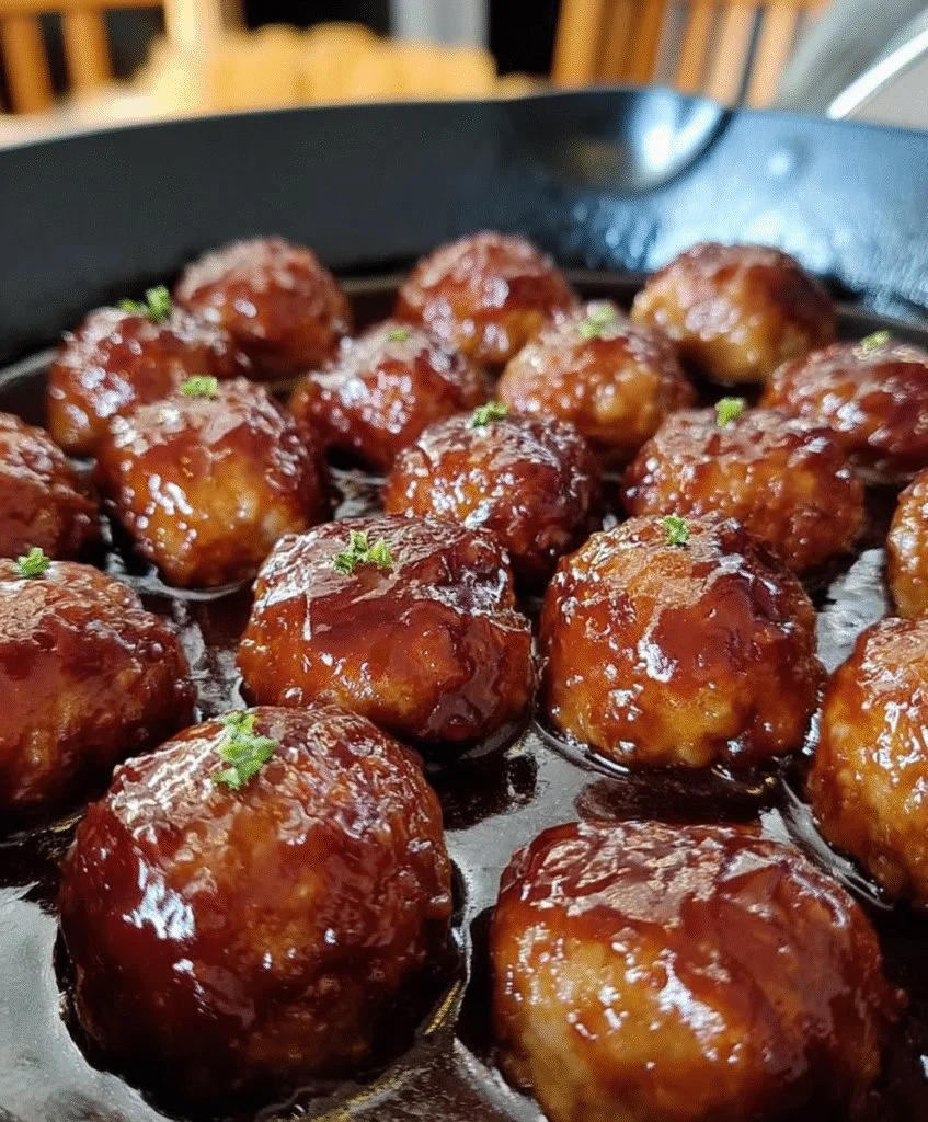 Plate of homemade Turkey Teriyaki Meatballs with sauce and garnish