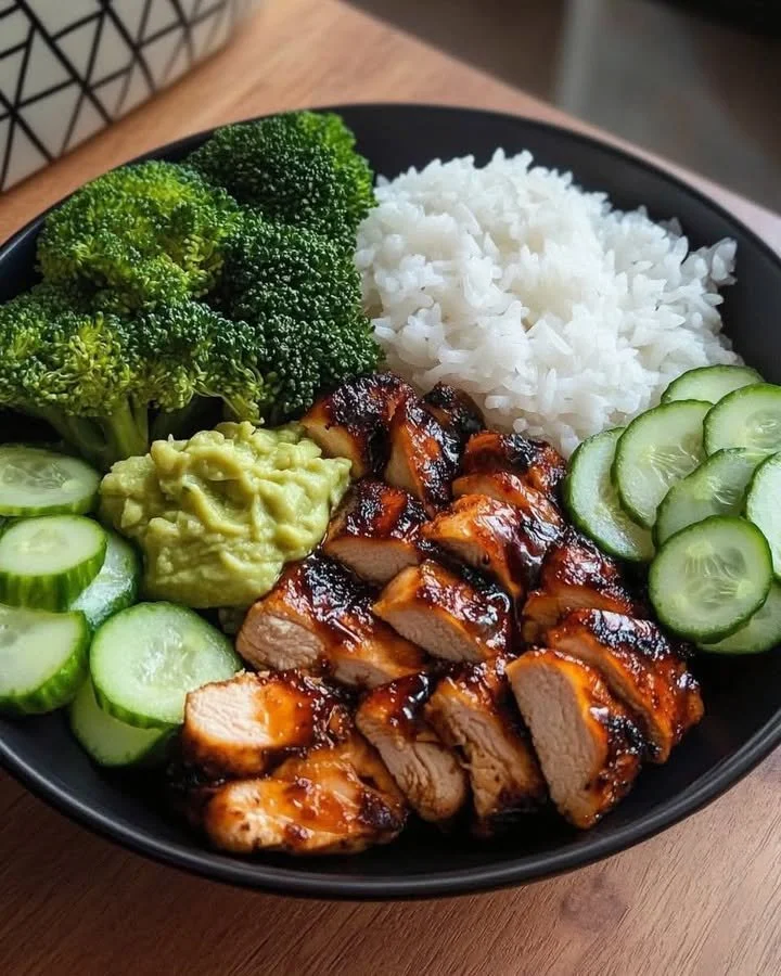 Delicious homemade teriyaki dish served with fresh vegetables