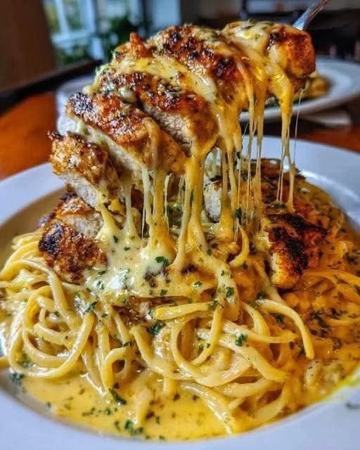 Creamy Cajun Chicken Linguine garnished with herbs on a plate