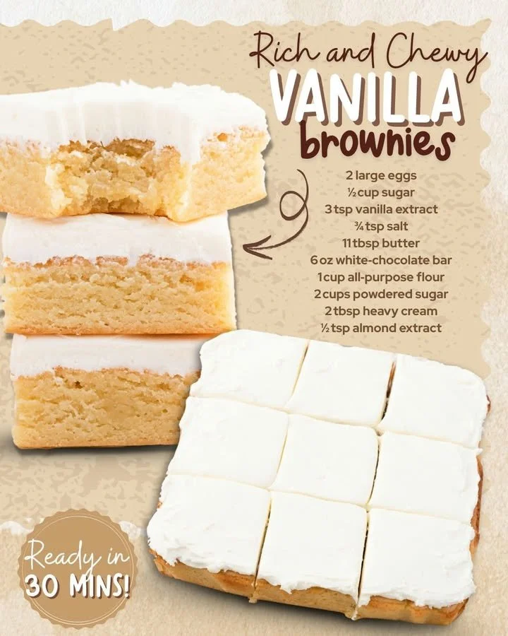 Deliciously soft and chewy vanilla brownies served on a plate
