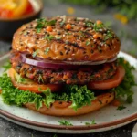 Homemade veggie burgers made with fresh vegetables and grains