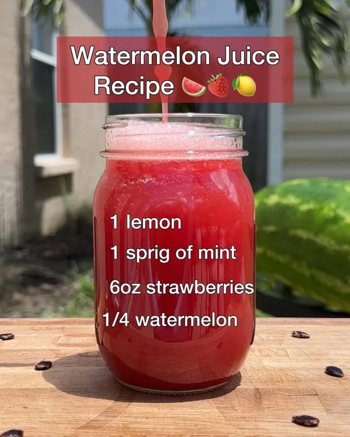 Freshly prepared watermelon juice in a glass with mint leaves for garnish