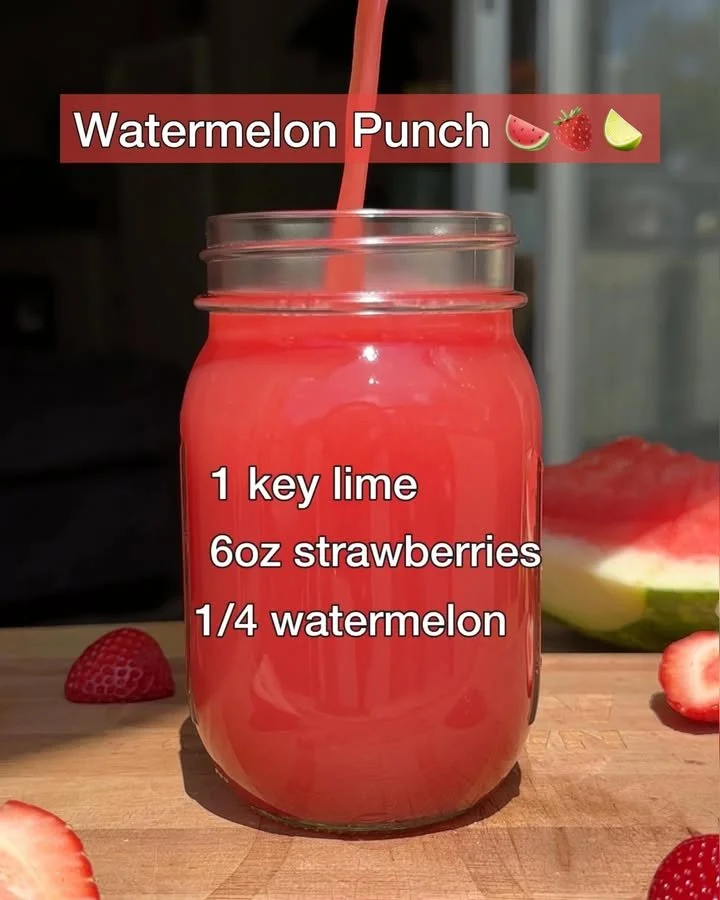 Refreshing watermelon punch served in a glass with ice.