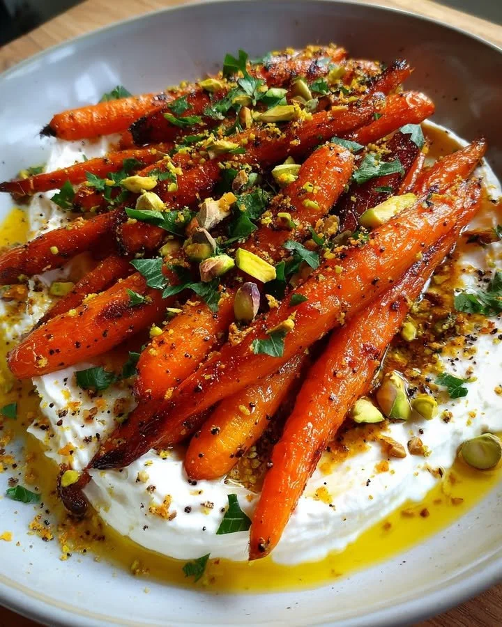 Creamy whipped goat cheese with honey-roasted carrots and za'atar seasoning