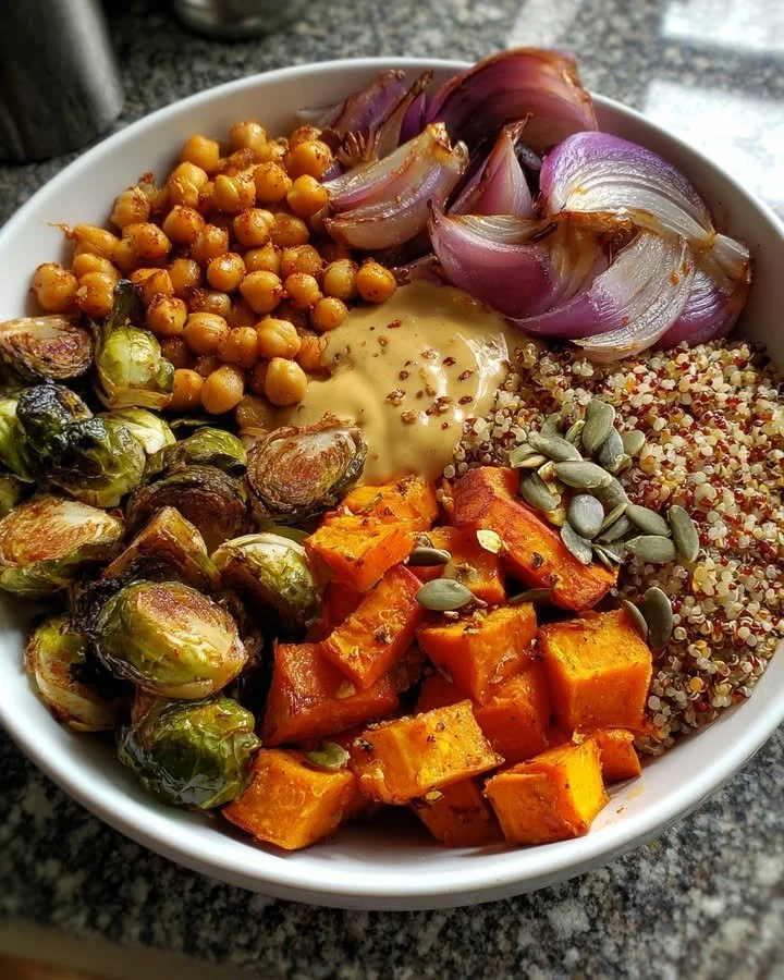 Colorful Winter Veggie Chickpea Bowl with seasonal vegetables and chickpeas