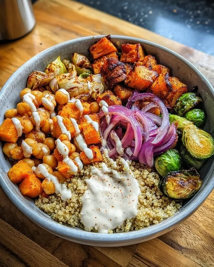 Delicious Winter Veggie Chickpea Bowl with colorful vegetables and chickpeas