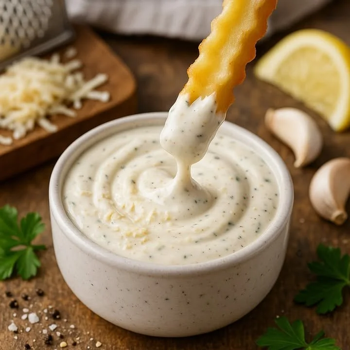 Zesty Garlic Parmesan Ranch dressing served with fresh vegetables