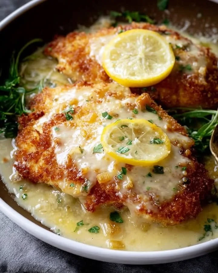 Zesty Lemon Pecorino Crispy Chicken served on a plate