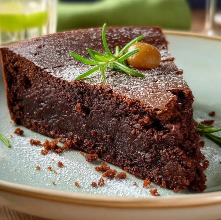 A delicious slice of Zucchini Chocolate Cake without flour, topped with chocolate frosting.