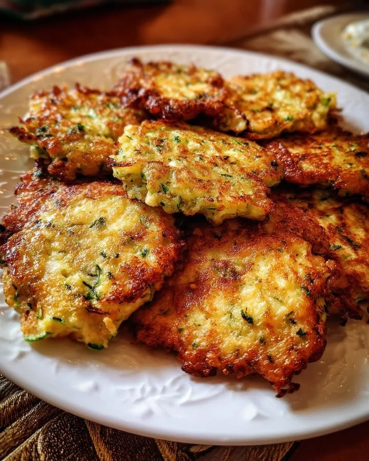 Crispy zucchini fritters served with a dipping sauce