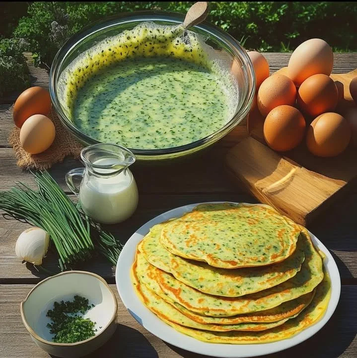 Zucchini and potato herb pancakes served on a plate with fresh herbs.