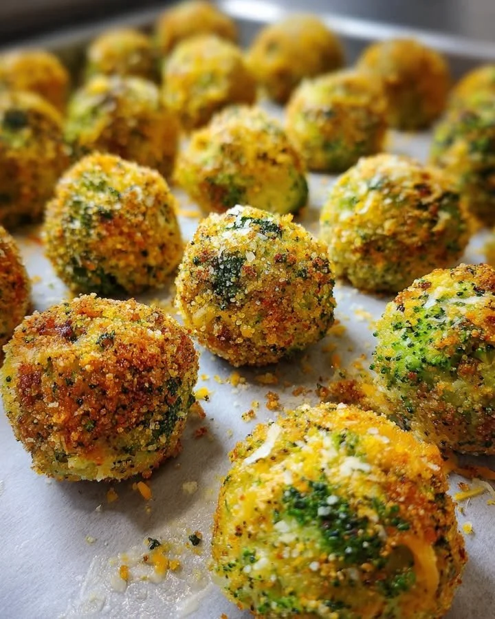 Delicious baked broccoli cheese balls with melted cheese and crispy edges.