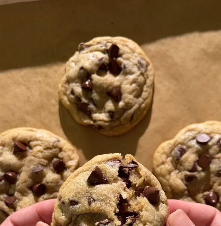 Freshly baked bakery style chocolate chip cookies with chocolate chunks