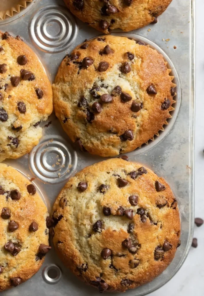 Delicious bakery-style chocolate chip muffins with chocolate chunks