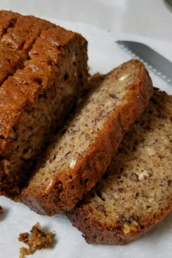 Delicious homemade banana bread with walnuts and chocolate chips