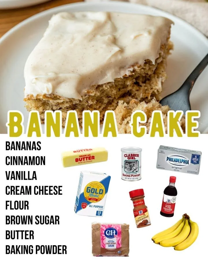 Delicious banana cake with cream cheese frosting on a white plate