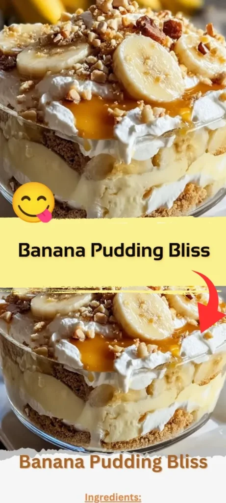 Delicious banana pudding topped with whipped cream and banana slices