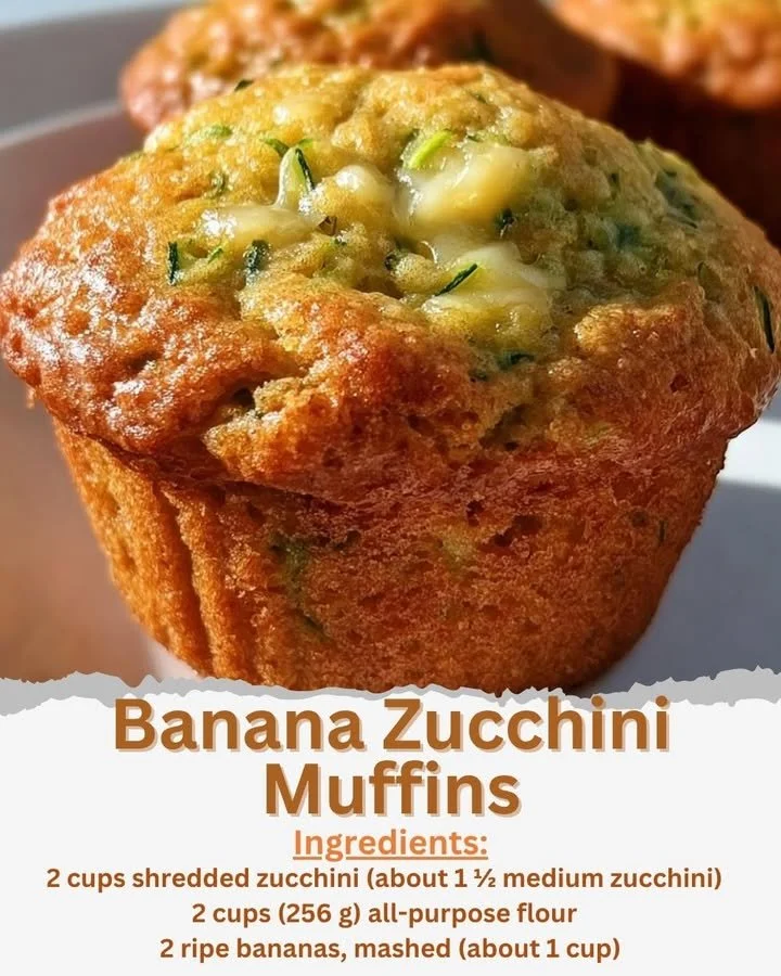 Freshly baked Banana Zucchini Muffins cooling on a wire rack