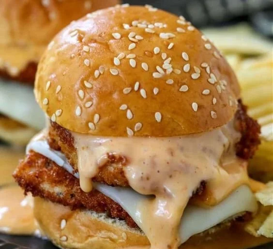 Bang Bang Chicken Sliders topped with spicy sauce and fresh ingredients