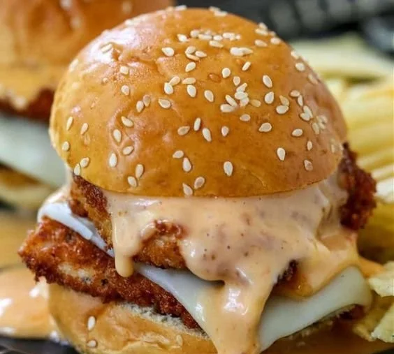 Bang Bang Chicken Sliders served on a plate with fresh ingredients