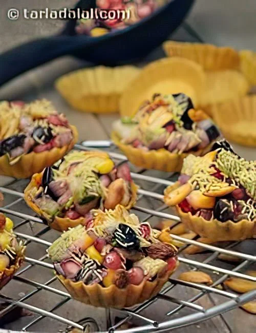 Delicious Basket Chaat - Indian Savory Tart Chaat with vibrant toppings