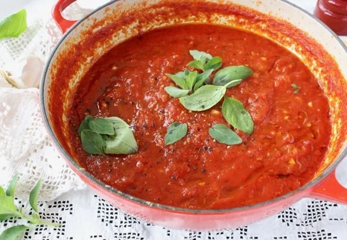 Best Italian marinara sauce served over pasta in a bowl