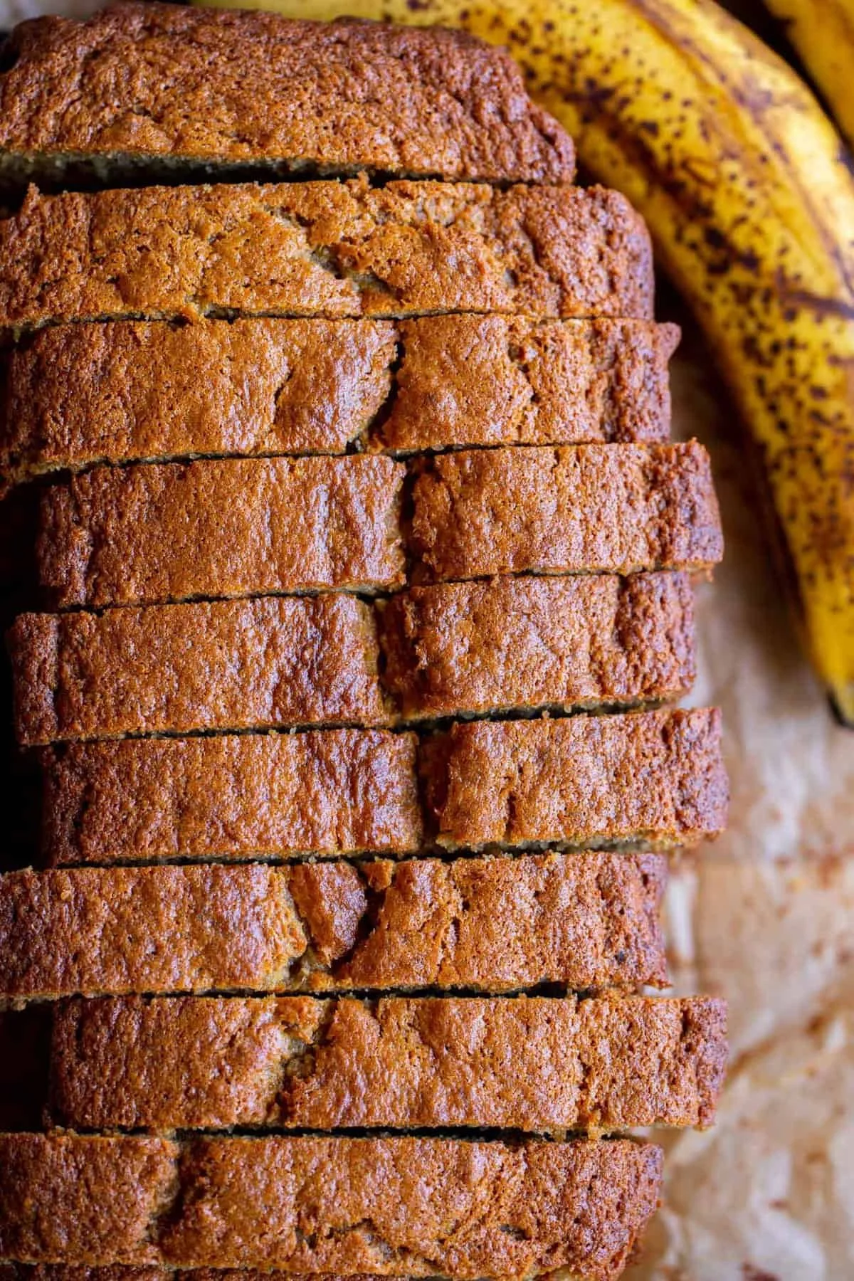 Deliciously moist homemade banana bread with ripe bananas