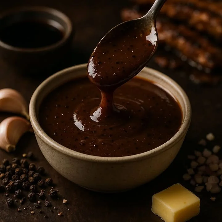 Delicious homemade black pepper sauce served in a bowl