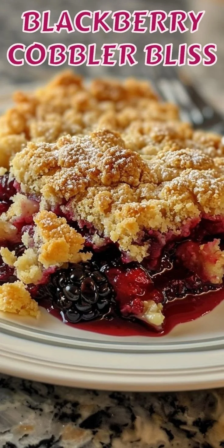 Delicious homemade Blackberry Cobbler with a golden crust and fresh blackberries