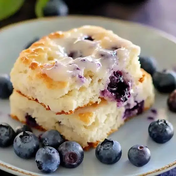 Freshly baked Blueberry Butter Swim Biscuits on a wooden table