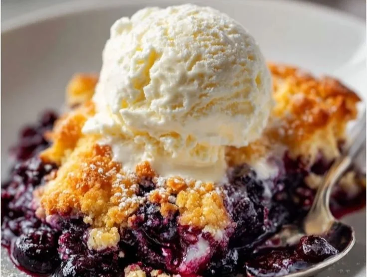 Delicious blueberry cobbler with fresh blueberries and a golden crust