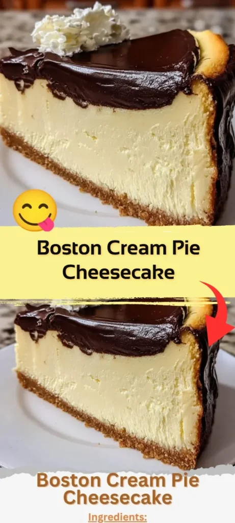 Delicious Boston Cream Pie Cheesecake slice on a plate