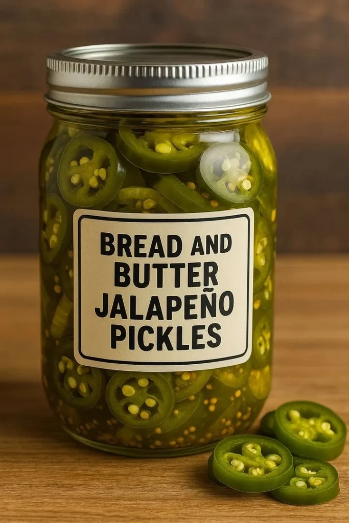 Homemade Bread and Butter Jalapeño Pickles in a jar