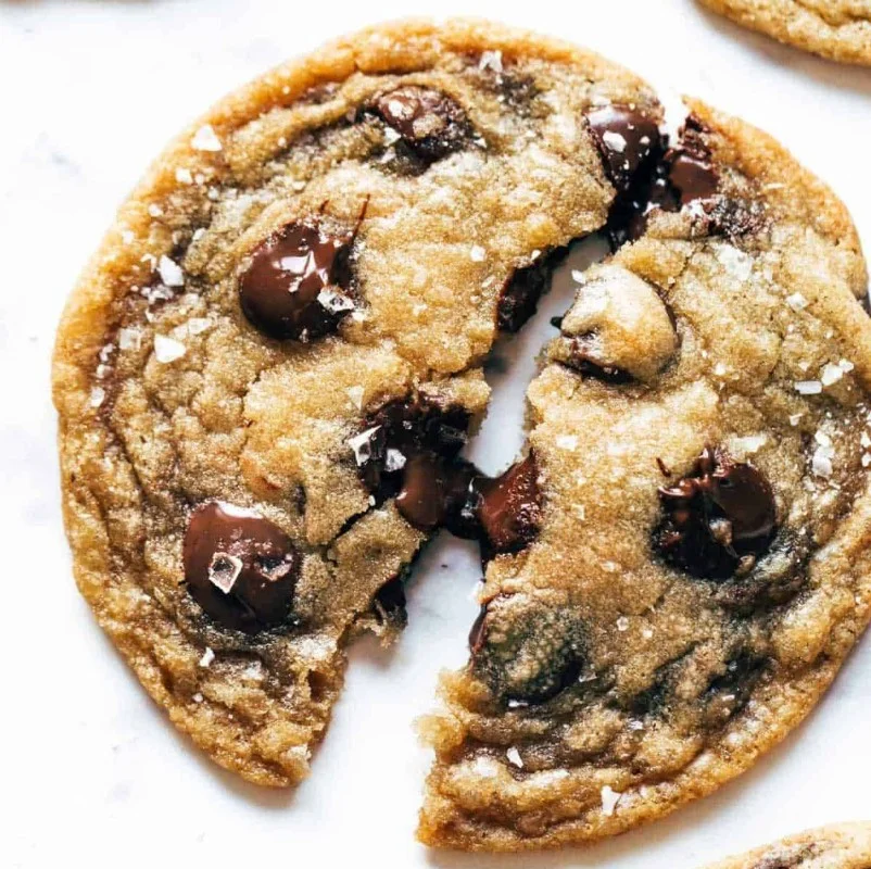Delicious browned butter chocolate chip cookies on a cooling rack